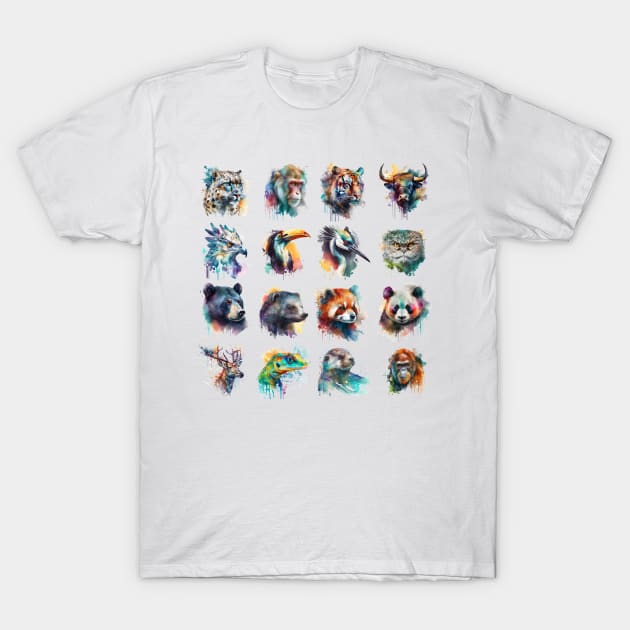 Asian animal set painted with watercolors on a white background in a realistic manner. T-Shirt by MariDein